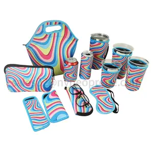 Colorful Striped Neoprene Lunch Bags 30oz Tumbler Sleeve Insulated 12oz Slim Can Coolers Sublimation Zipper Cosmetic Pouch