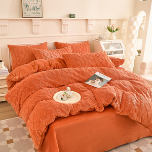 Ensemble de literie chaud en <span class=keywords><strong>taffetas</strong></span> et velours de lait, couleur orange unie, nouveau modèle 2025 - Product Image 4