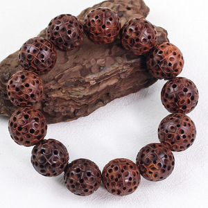 Bracelet en bois de rose indien sculpté en lotus, 18 mm 15 mm, bijoux religieux unisexes, bracelet à perles - Product Image 4