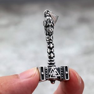 yunnique Vintage Stainless Steel Unisex Viking <b>Thor</b> <b>Hammer</b> Pendant <b>Necklace</b> Geometric Design Gift Jewelry - Product Image 2