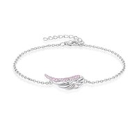 Bracelet Bohème en Argent S925 Aile d'Ange, Bracelet en Argent Sterling avec Zircon Bleu et Plume