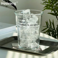 Gobelet en verre transparent de 450 ml, tasse à boire à large ouverture avec motif imprimé pour café, jus, lait, boissons
