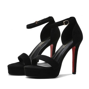 Sandalias de Tacón Alto Stiletto de 12 cm para <span class=keywords><strong>Mujer</strong></span>, Parte Superior de Terciopelo Ligero, Punta Abierta, Plataforma Impermeable, Cierre de Hebilla, Suela de Goma, Sexy - Product Image 2