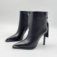 Bottines noires à bout pointu pour femme, sur mesure, avec fermeture éclair, talon compensé, en cuir véritable, sexy et élégantes, pour le printemps