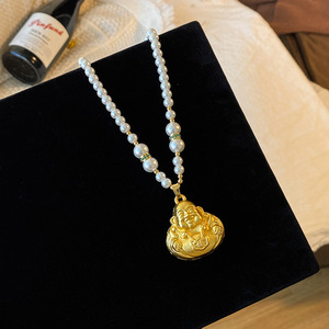 Gold Buddha Pendant Necklace Sand Gold Chinese Style Elegant Versatile Everyday Wear Unisex Fine Jewelry - Product Image 2