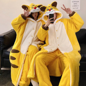 Couple's Pajama Women's Cartoon Hoodie Long Thickened Warm Sleeprobe Sleeper Pants Set Men's Home Clothes - Product Image 5