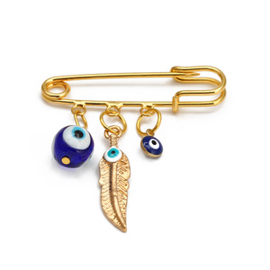 Broche de Cristal com Design de Olho Grego em Ouro, Joias Infantis, Design Retro de Palma, Pins de Enfermagem Azul Turquia, Presente para Casamento - Product Image 4