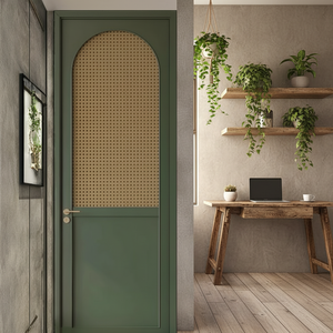 Porte intérieure de chambre à coucher en bois fini polymère de style moderne avec verre peint, design incurvé, isolation phonique, ouverture latérale - Product Image 4