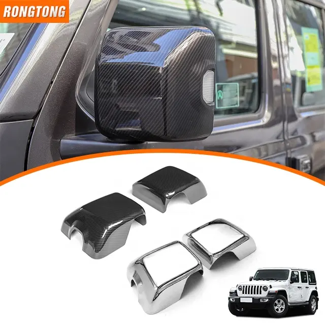 Accesorios de coche, cubierta de espejo retrovisor ABS de alta calidad con lámpara de fibra de carbono cromada para Jeep Wrangler JL 2018 +