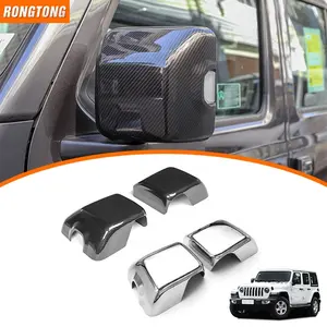 Aksesori Mobil penutup kaca spion belakang ABS kualitas tinggi dengan lampu krom serat karbon untuk Jeep Wrangler JL 2018 +
