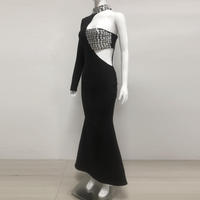 Robe sirène élégante noire asymétrique à une épaule avec strass, taille naturelle, pour bal de promo, soirée, été, cérémonie