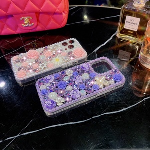 เคสโทรศัพท์มือถือ iPhone 16 15 13 12 14 Pro Max แบบหรูหรา ประดับเพชรเต็มดอกกุหลาบ 3 มิติ งานแฮนด์เมด - Product Image 3