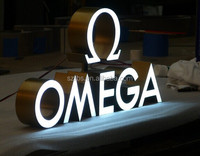 Letrero 3D personalizado para exteriores con letras de canal LED iluminadas frontalmente, de acrílico y acero inoxidable, para publicidad de nombres de tiendas y negocios.