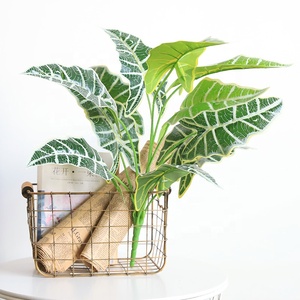 Rama <span class=keywords><strong>de</strong></span> Hojas Artificiales <span class=keywords><strong>de</strong></span> Alocasia <span class=keywords><strong>de</strong></span> 50 cm, 12 Cabezas, Hojas Verdes Tropicales Artificiales para Arreglos Florales, Decoración del Hogar y Bodas - Product Image 1