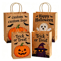 Sac en papier kraft d'Halloween en gros avec logo personnalisé, motif fantôme effrayant, sac d'emballage pour boulangerie, idéal pour les fêtes.