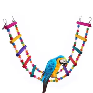 Parrots Ladders Climbing Toy Hanging Parrot Hamster Swing Colorful Balls Wooden Parrot Toys Birdcage Exercise Pet Bird Supplies