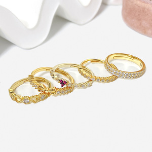 Đồ trang sức không thấm nước Nhẫn Ngón tay phụ nữ 18K mạ vàng brass thanh nhã Zircon mỏng Stack nhẫn cho cô gái - Product Image 3