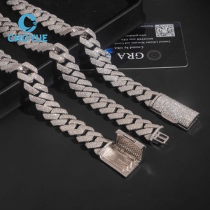 ลดราคาพิเศษ สร้อยคอเงินแท้ S925 ขนาด 15 มม. 4 แถว แบบ Cuban Link ประดับเพชรโมอิสซาไนต์ สไตล์ฮิปฮอป เครื่องประดับคุณภาพสูง สร้อยคอผู้ชาย ผ่านการทดสอบเพชร GRA - Product Image 5