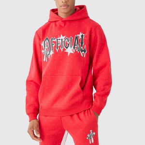 Men's <b>Red</b> Hooded Sweatshirt Set Oversized Fit Fleece Solid Color Casual Tracksuit Autumn Wear - Product Image 6