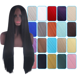 Perruque de cosplay polyvalente, raie centrale, style cuir chevelu, <span class=keywords><strong>cheveux</strong></span> longs et raides noirs de 80 cm, résistante aux hautes températures, vente en gros d'usine pour l'anime - Product Image 1