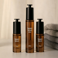 Flacon de sérum en verre cylindrique haut et fin de 15 ml et 30 ml, design portable avec bouchon compte-gouttes à pression, couleur argent, emballage de luxe pour soins de la peau