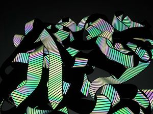 Tùy Chỉnh Ánh Sáng Cao Cầu Vồng Đầy Màu Sắc May Trên Phản Xạ Đàn Hồi Phân Đoạn In Webbing Trim <span class=keywords><strong>Tape</strong></span> Sọc Cho Quần Áo Phản Xạ - Product Image 5