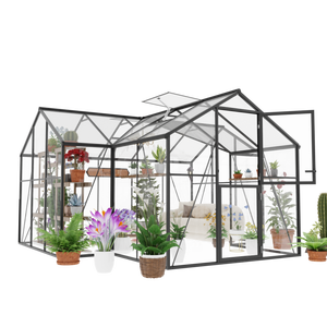 دفيئة زجاجية خارجية بإطار ألومنيوم على شكل حرف T للحدائق، سهلة التركيب، غرفة شمسية زجاجية للحديقة الخلفية، مجموعات أدوات للزراعة - Product Image 5
