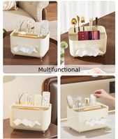 Boîte à mouchoirs de luxe style crème avec organisateur de télécommandes, distributeur de serviettes de table pour salon et table basse