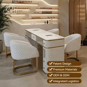 Muebles para Estación de Uñas Madamcenter, <span class=keywords><strong>Escritorio</strong></span> y Silla de Salón de Manicura y Cuidado de Uñas, Mesa de Bar con Tapa de Mármol para Técnicos de Uñas - Product Image 1