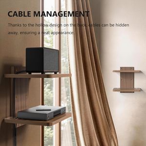 Wall Mounted Double Layer <b>Shelf</b> Solid Wood Storage <b>Rack</b> For Living Room Bedroom Electronics Books Durable Design - Product Image 3