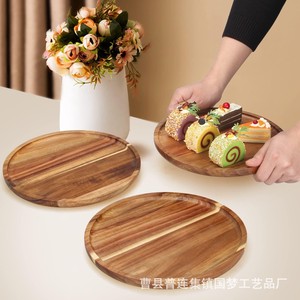 Acacia Wood <b>Tray</b> Round Solid Wood Serving <b>Tray</b> For Home Kitchen Breakfast Cake <b>Snack</b> Dish 35cm Polished Finish Durable - Product Image 4