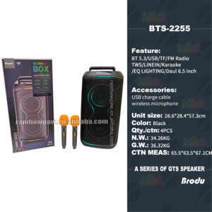 ลำโพงคาราโอเกะพกพา <span class=keywords><strong>Bts</strong></span>-2255 ไฟ RGB ซับวูฟเฟอร์คู่ขนาด 6.5 นิ้ว ลำโพงปาร์ตี้ รองรับบลูทูธ USB TF AUX <span class=keywords><strong>MP3</strong></span> ไมโครโฟนไร้สายสองตัว - Product Image 6