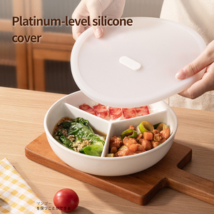 Platos Clásicos Ecológicos Creativos con Diseño de Cuadrícula Blanca, con <span class=keywords><strong>3</strong></span> Compartimentos, Vajilla de Cerámica Vintage para la Cena, Reducción de Grasa - Product Image 3