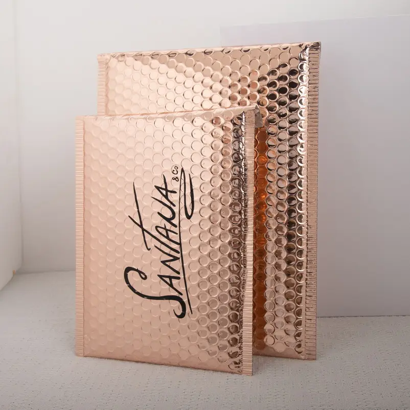 benutzerdefinierte farbe und größe luftpolster-versandtasche rosa golden luftgepolsterte versandumschläge tasche metallische poly-luftpolster-versandtasche für verpackung