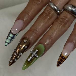 เล็บอะคริลิคแบบทำมือกดบนเล็บศิลปะการทำเล็บอัลมอนด์ทำด้วยมือ - Product Image 3