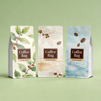 Sachet en papier kraft imprimé sur mesure, à fond plat, refermable avec fermeture éclair, pour l'emballage de grains de café, d'aliments et de conserves