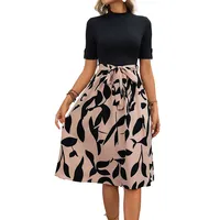 Robe moulante kaki unie pour femme, élégante, col montant, manches mi-longues, ODM, tenue de bureau d'été, polyester, commande en gros