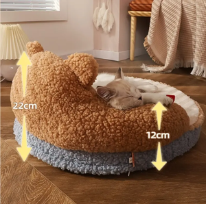 Corduroy Animal Print Cartoon <strong>Cat</strong> <strong>Bed</strong> with Removable Mat for Winter Warmth All Seasons Universal Washable <strong>Cat</strong> Nest - Product Image 3