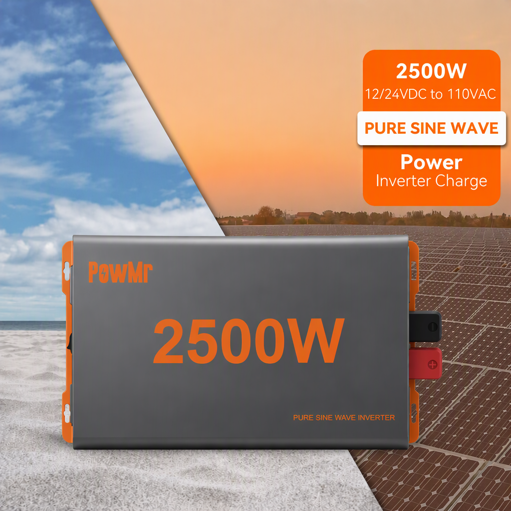 PowMr 2026 New Upgraded 2500W Pure Sine Wave Inversor Hibrido 12V 24VDC To 110VAC Solar Power Inverter Charger