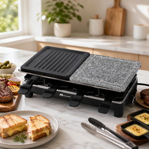 Grill électrique à <span class=keywords><strong>raclette</strong></span> pour 8 personnes, 1500W, plaque semi-pierre, 8 poêles à <span class=keywords><strong>raclette</strong></span>, fonduurineuse à <span class=keywords><strong>fromage</strong></span>, Anbolife OEM certifié CE - Product Image 3