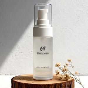 Flacon pompe sans air en <span class=keywords><strong>plastique</strong></span> dépoli de haute qualité, rond, avec bouchon à vis, 100 ml - 15 ml, pour soins de la peau - Product Image 3