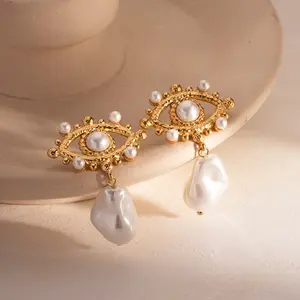 Designer model 18K Gold stainless steel zircon inlaid Devil's Eye flower love combination elegant earrings for women