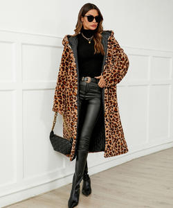 أرنب دافيد فراء دافئ نسائي فاخر بغطاء للرأس مع طباعة فهد مزيفة من الفرو القطيفة ملابس خارجية شتوية - Product Image 3