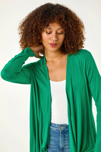 Women's Green <strong>Waterfall</strong> Front Jersey Knit <strong>Cardigan</strong> Casual Open Front Long Sleeves Autumn Season Outerwear Polyester - Product Image 2