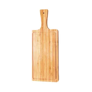 Papan pemotong bambu organik kustom dengan pegangan papan potong untuk memotong kue buah sayuran daging dapur