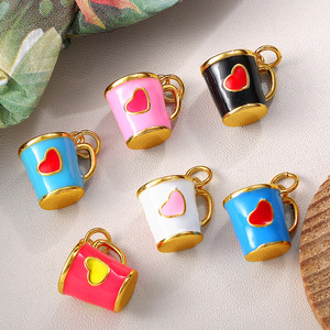 Cartoon Heart-Shaped <b>Miniature</b> Cup Pendant Copper Oil-Dripping DIY Jewelry For Necklace Making - Product Image 3