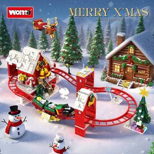 Woma Educational <b>Plastic</b> Building Blocks Christmas Train Track <b>Sliding</b> Car Small Particle Assembly Toy Christmas Gift Exclusive - Product Image 1