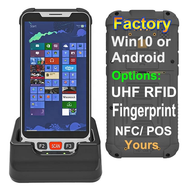 Cheapest Factory 5.5 Inch NFC UHF RFID PDA Handhelds Terminal Smart Phone with 4G+64G, NFC,2D Scanner, IP67, Docking Station