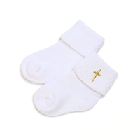 Chaussettes de baptême en coton blanc à lacets croisés pour nouveau-nés, vente en gros, 0-12 mois