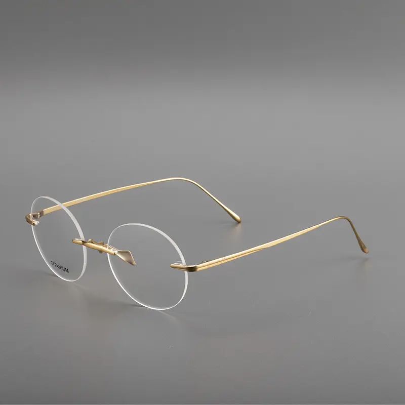 高品質フレームレス純チタンラウンドリムレス眼鏡光学フレーム円形男性用女性用純チタンメガネフレーム
